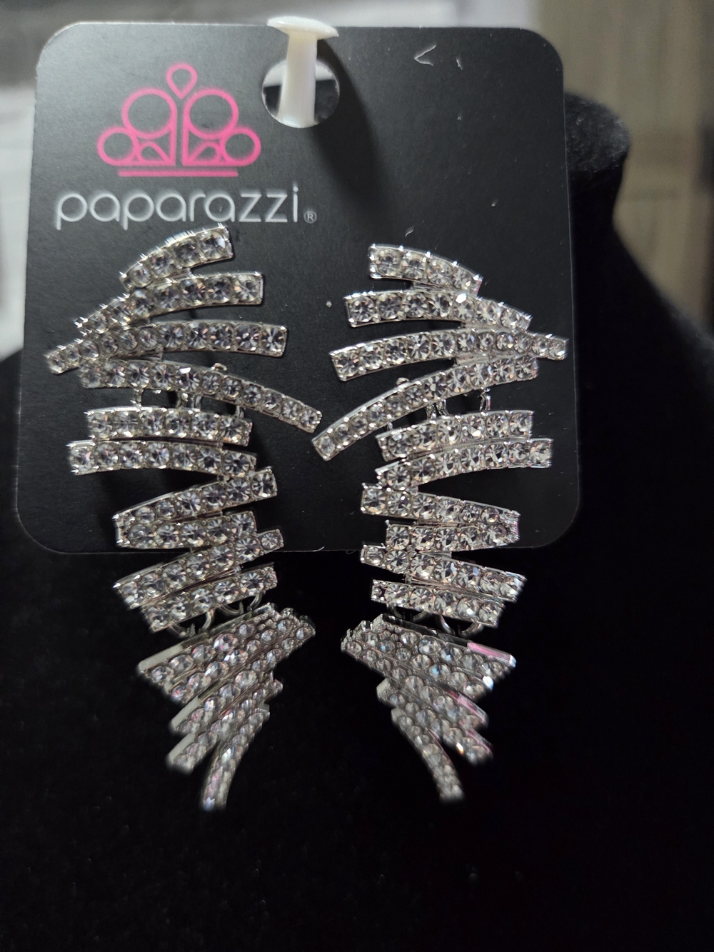 244# Paparazzi Silver Crystal Statement Drop Earrings - Silver